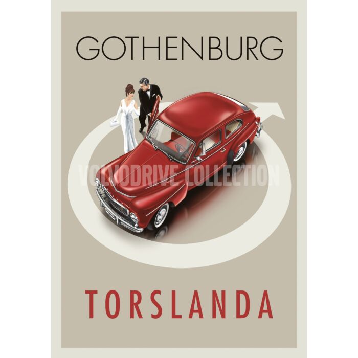 Póster Volvo PV Gothenburg Torslanda PV544 rojo retro, número de pieza de Volvo postertorslanred.
