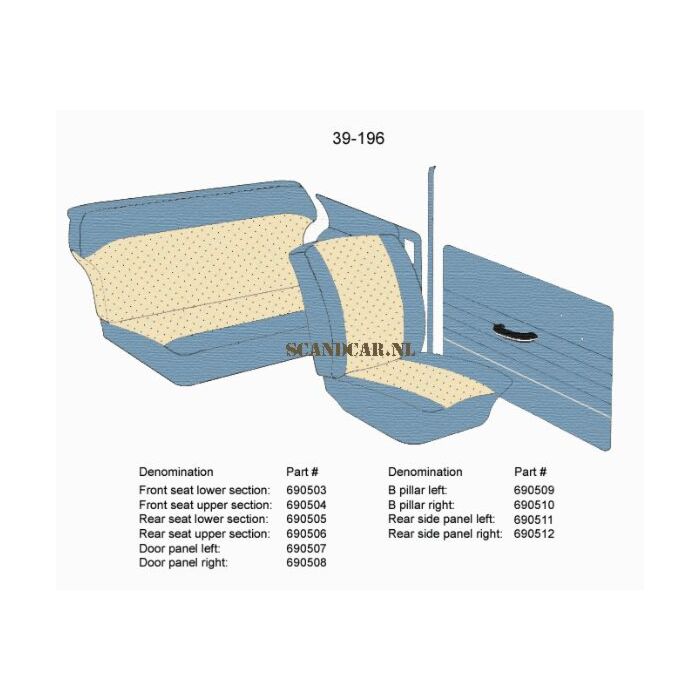 Bekleding PV544 deurpaneel rechts blauw 39-196 type C-D