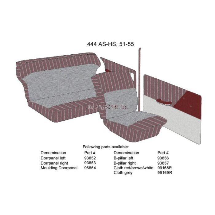 Bekleding PV444 deurpaneel Rechts rood/grijs type AS-HS 1951-1955