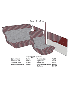 Bekleding PV444 deur links rood grijs type AS-HS 1951-1955 (93852) SET incl 95039 Rechts