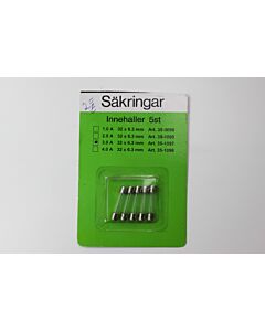 "Set de 5 Fusibles Zekering 3 Amperios, 32 x 6,3mm - Producto NOS"