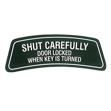 Sticker inchShut carefullyinch zwart op transparant achterklep P1800ES