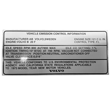 Sticker inchVehicle emission control informationinch zwart op wit 1972+