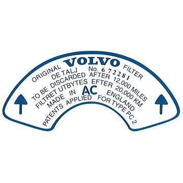 Sticker Original Volvo filter etc. blauw op wit voor 672281 B18B