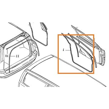 Rubber portier op deur v70 XC70 links voor V70 P26  XC70 (2001-2007) s60 met plakstrip