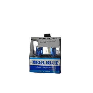 Lamp 12 volt H4 100/90 Wat Mega Blue Xenon look set 2 stuks NML