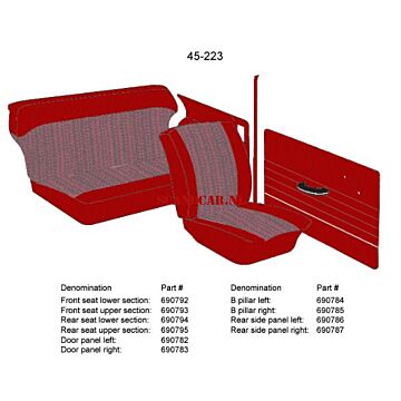 Bekleding PV544 achterbank hoes rug 62-63 rood 45-223 zie nr 690794