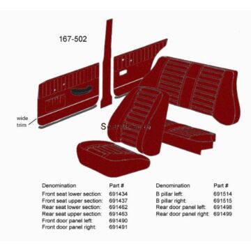 Bekleding Amazon 4 deurs B stijl rechts rood 1965 167+171+510+514