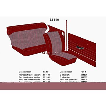 Bekleding PV544 B stijl rood links+rechts SET 45-223 incl 690785