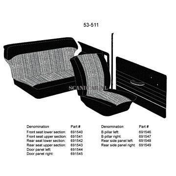 Bekleding PV544 B stijl zwart set L/R  53 511 