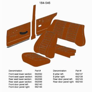 Bekleding Amazon 4D B stijl paneel Links bruin 1966-1968 184-546 SET incl rechts 692138