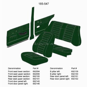 Bekleding Amazon 4 deurs B stijlpaneel Links+rechts SET groen 1967-1968 185-547 incl 692140