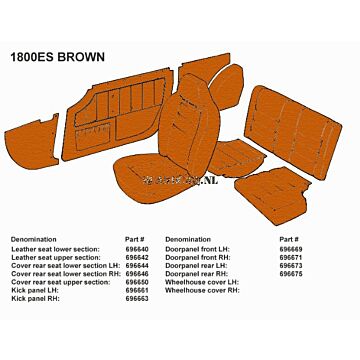 Bekleding P1800E+ES achterbankhoes links bruin 456-884 set incl 696646 en 696650