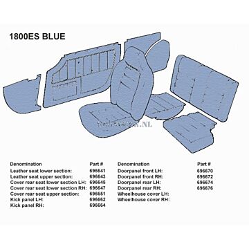 Bekleding P1800ES zijpaneel linksvoor blauw 1973