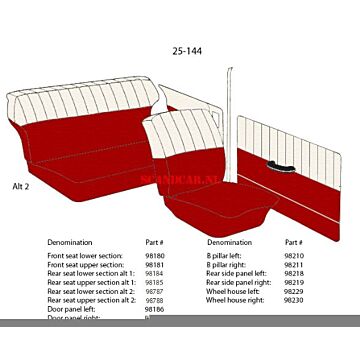 Bekleding PV544 achter zijpaneel links rood-beige 25-144