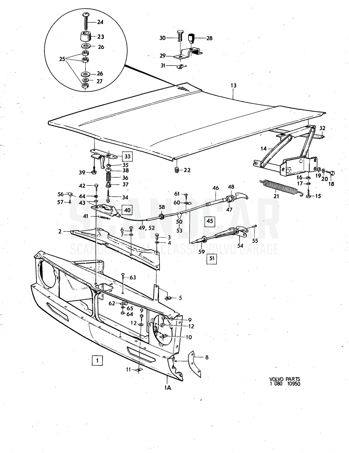 section, bonnet, Illustration Sats Kit - despiece, Otras piezas, Volvo serie 140 hasta 1972