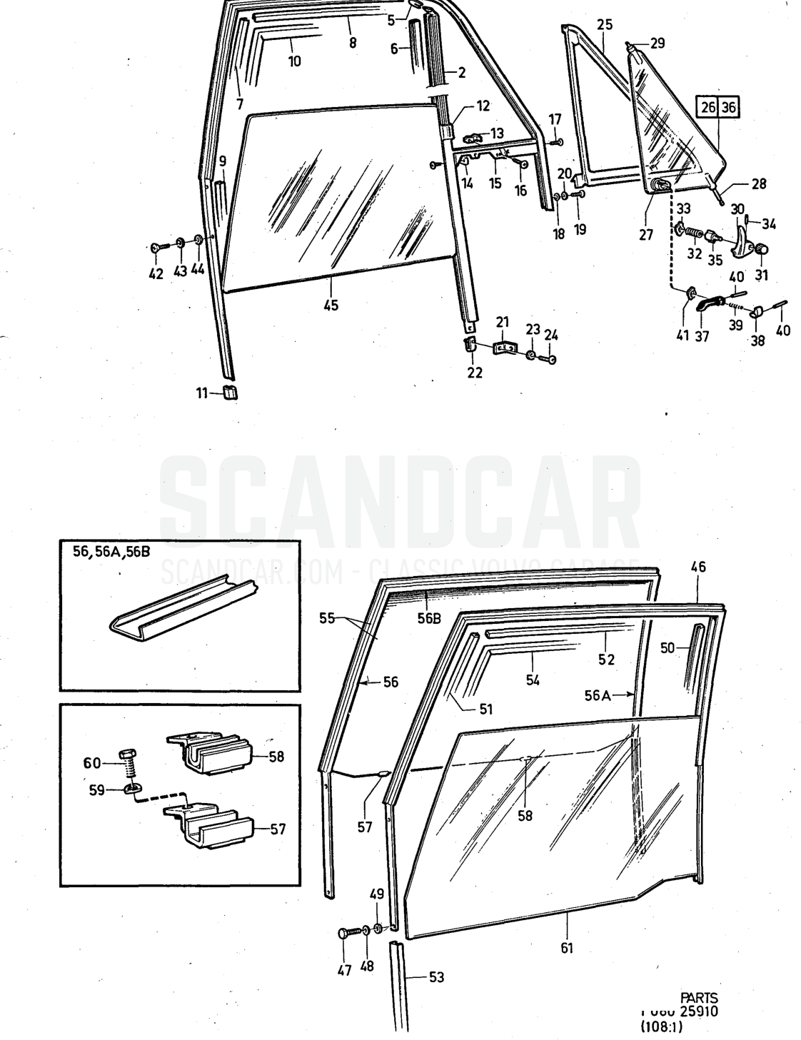 arch with components. Illustration glass. Sats Kit - despiece, Otras piezas, Volvo serie 140 hasta 1972