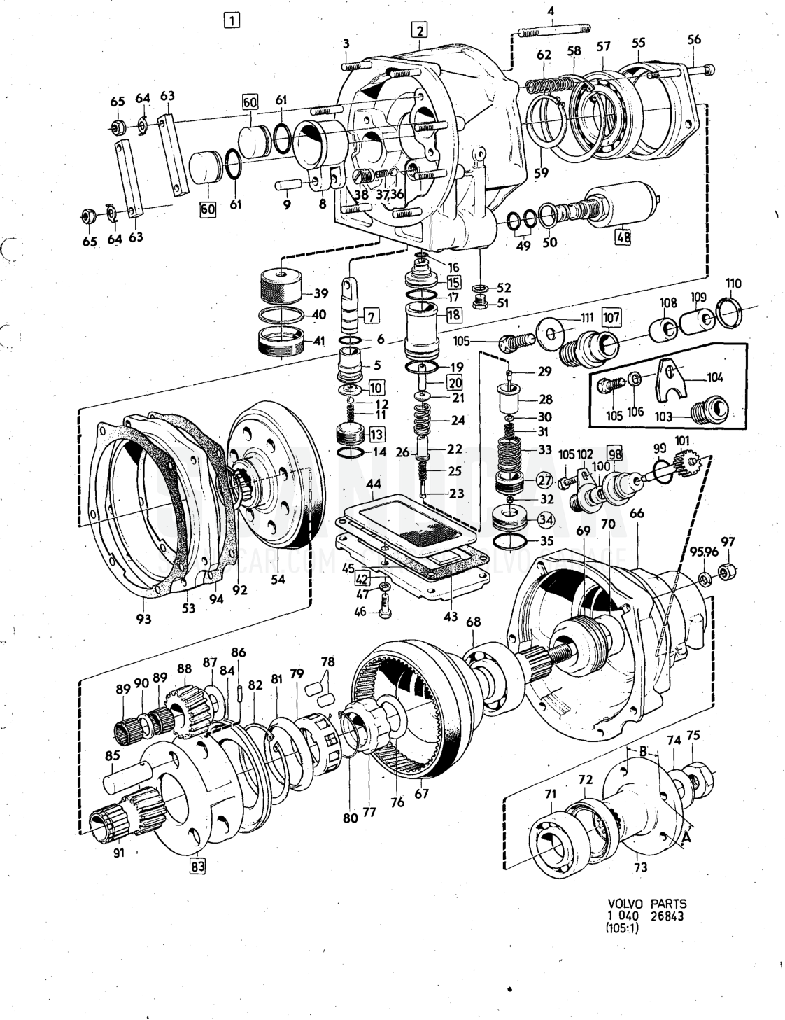 Gearbox Overdrive - despiece, Transmisión - Eje trasero, Volvo serie 140 desde 1972