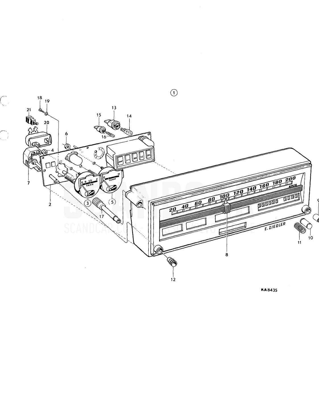 Combined instrument - despiece, Equipo eléctrico, Volvo serie 164 hasta 1975
