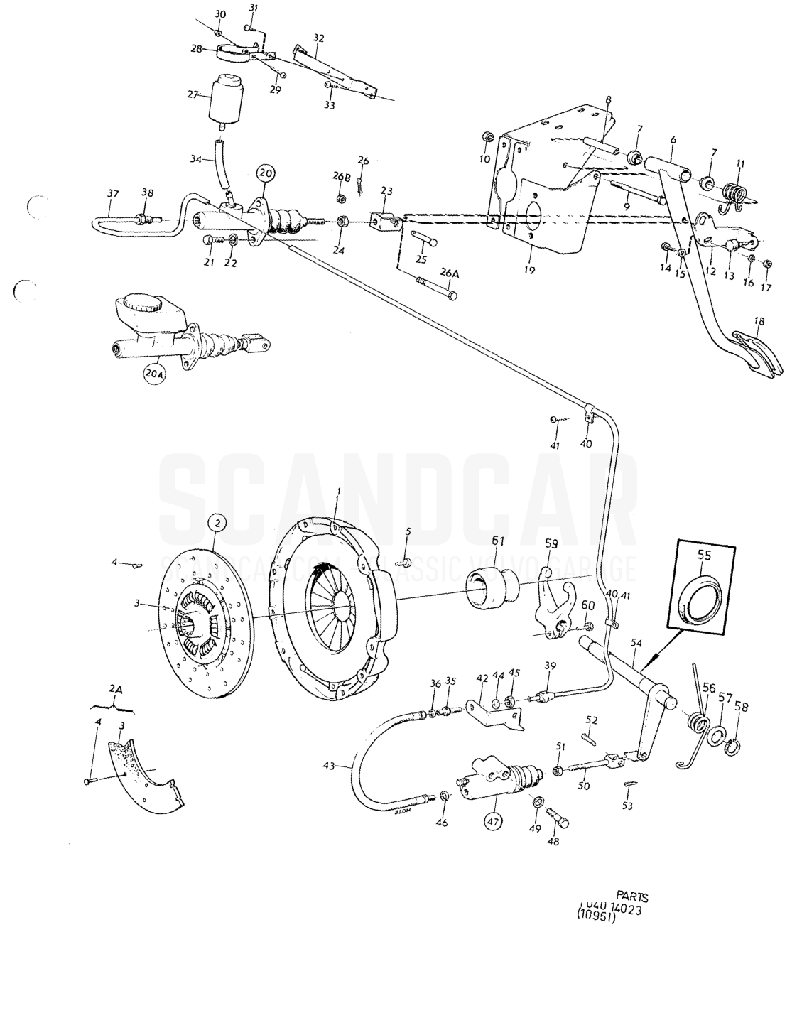 Clutch, clutch linkage RHD - despiece, Transmisión - Eje trasero, Volvo serie 164 hasta 1975
