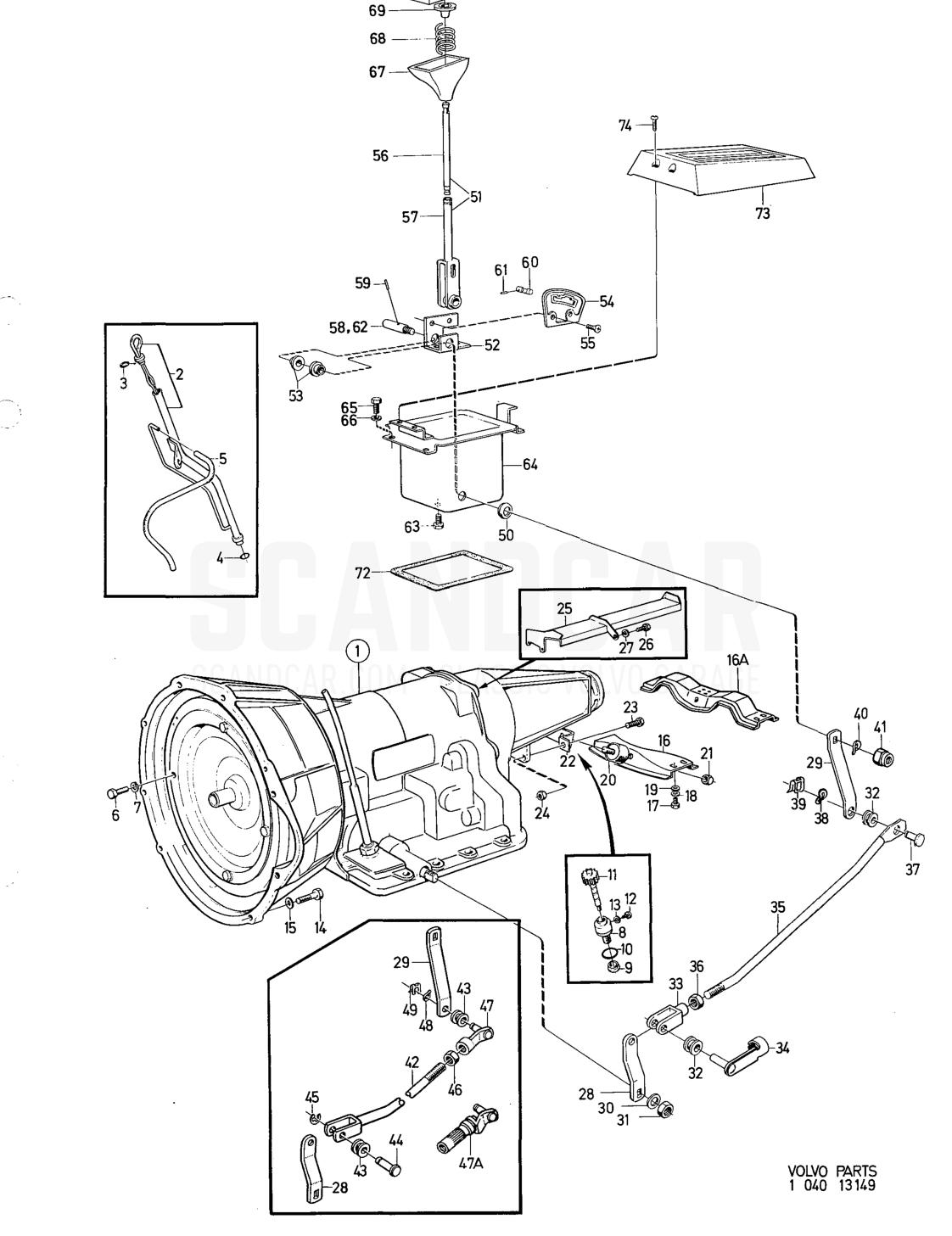 Gearbox Mountings, control - despiece, Transmisión - Eje trasero, Volvo serie 164 hasta 1975
