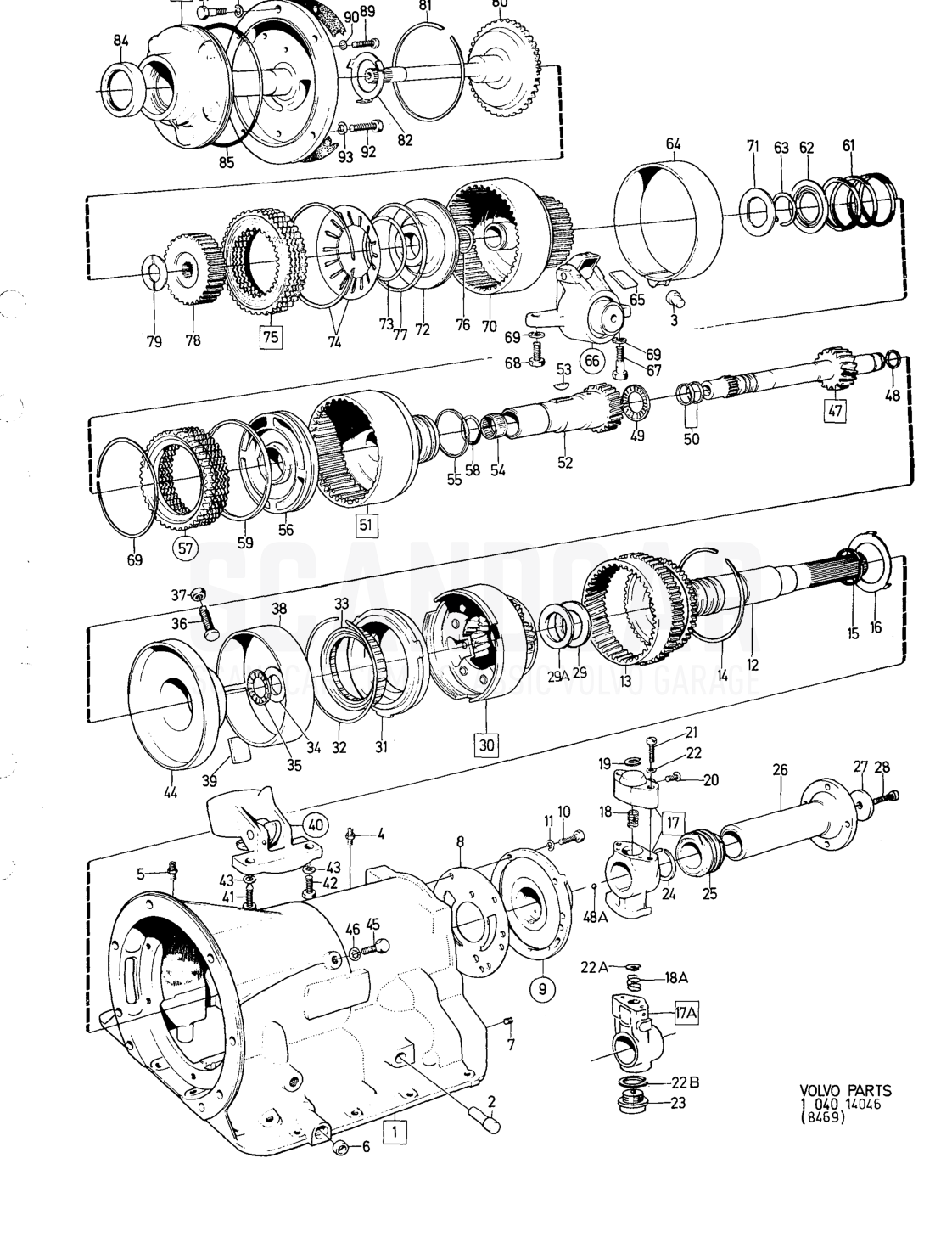 Gearbox Planet cover - despiece, Transmisión - Eje trasero, Volvo serie 164 hasta 1975