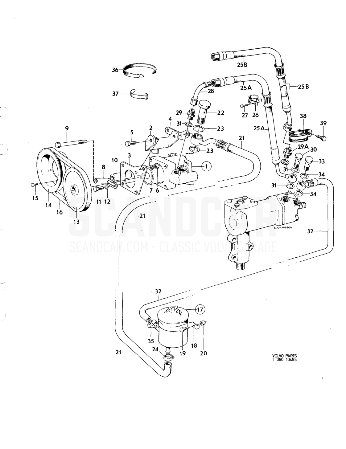 Hydraulic pump,oil reser voir, servo steering - despiece, Eje delantero - Ruedas - Dirección, Volvo serie 164 hasta 1975