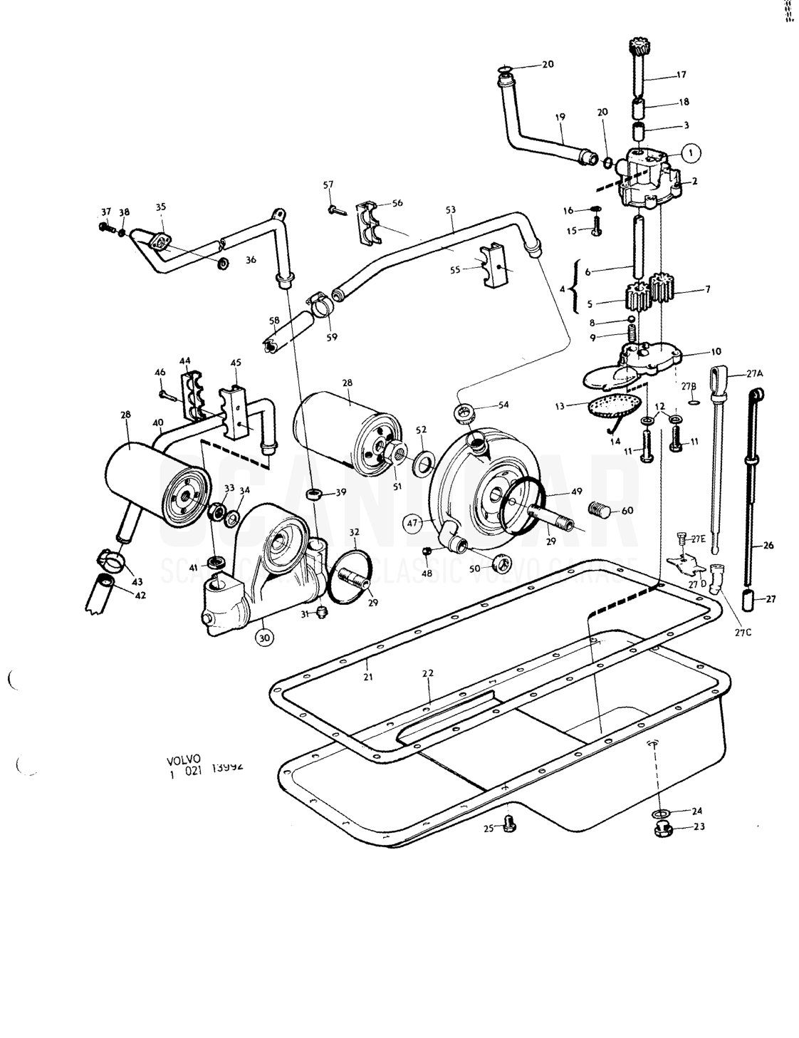 Lubricating system - despiece, Motor, Volvo serie 164 hasta 1975