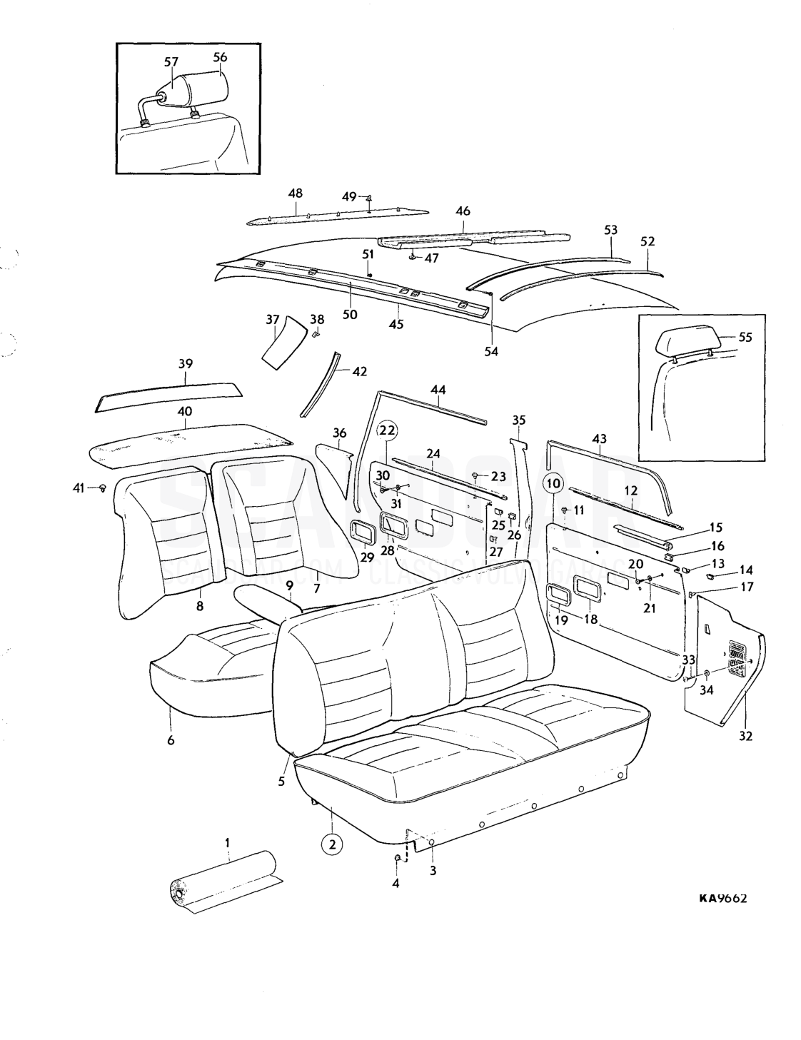 Upholstery upholstery combination - despiece, Carrocería, Volvo serie 164 hasta 1975