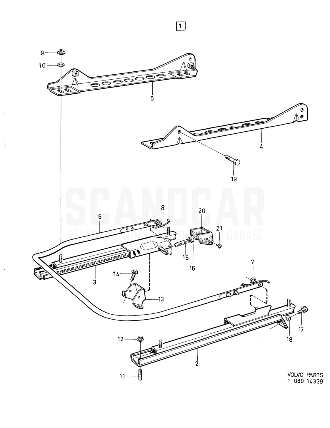 Undercarriage for front seats without vertical adjustement - despiece, Carrocería, Volvo serie 164 hasta 1975