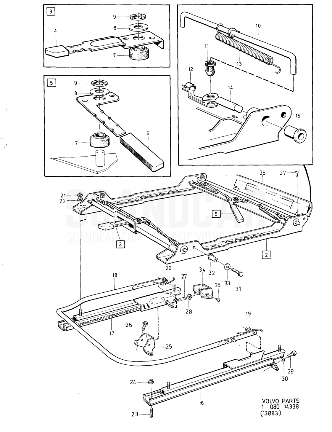 Undercarriage for front seat with vertical seat adjuster - despiece, Carrocería, Volvo serie 164 hasta 1975