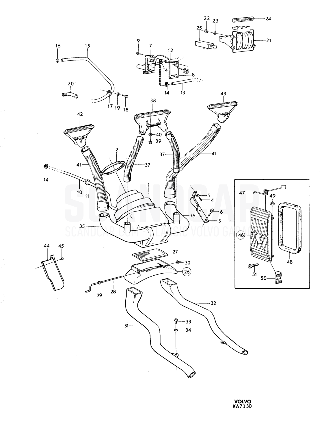 Heating unit, - despiece, Otras piezas, Volvo serie 164 hasta 1975
