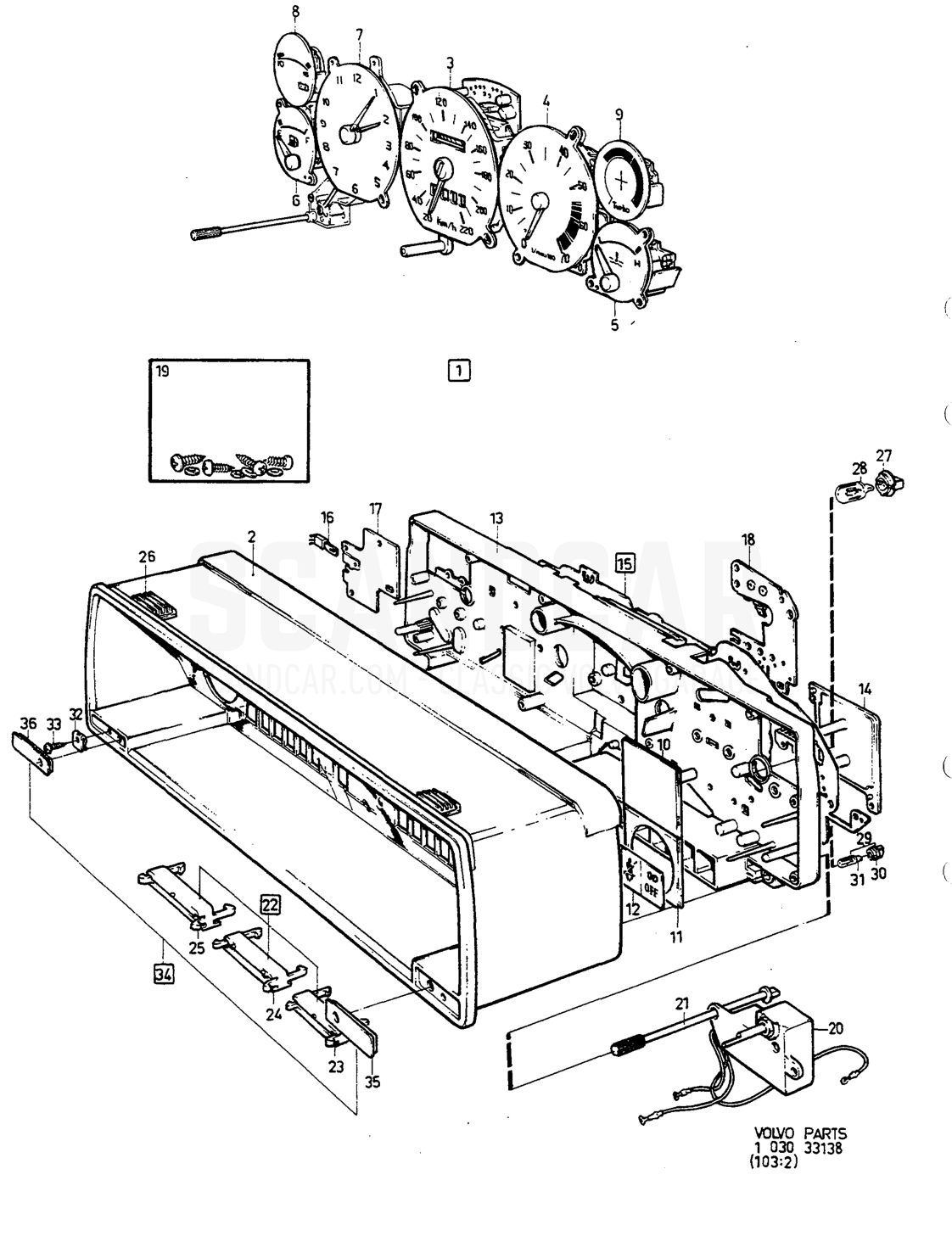 KOMBINATIONSINSTRUMENT - despiece, Sistema eléctrico, Volvo serie 740-760 hasta 1984