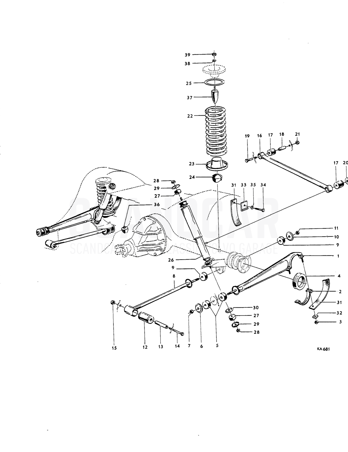 Rear axle mountings - despiece, Transmisión - Eje trasero, Volvo Amazon B16