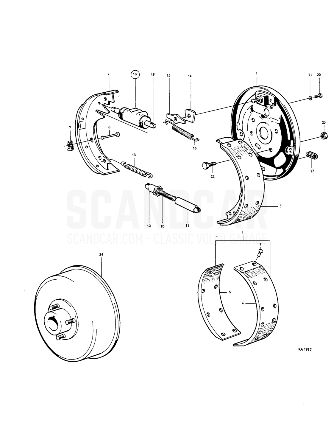 Front wheel brakes - despiece, Frenos, Volvo Amazon B16