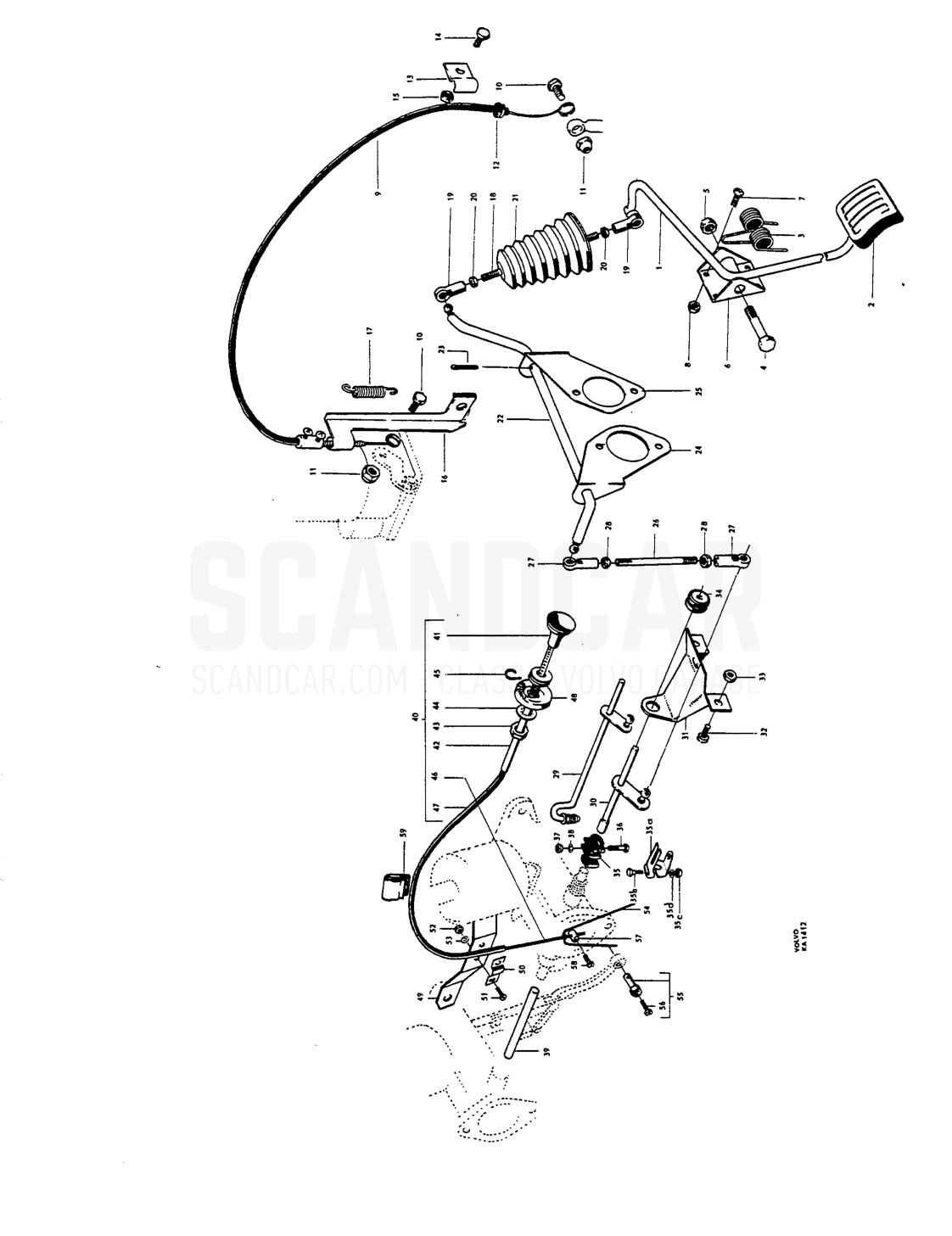Throttle control, RHD - despiece, Varillaje de mando, Volvo Amazon B16