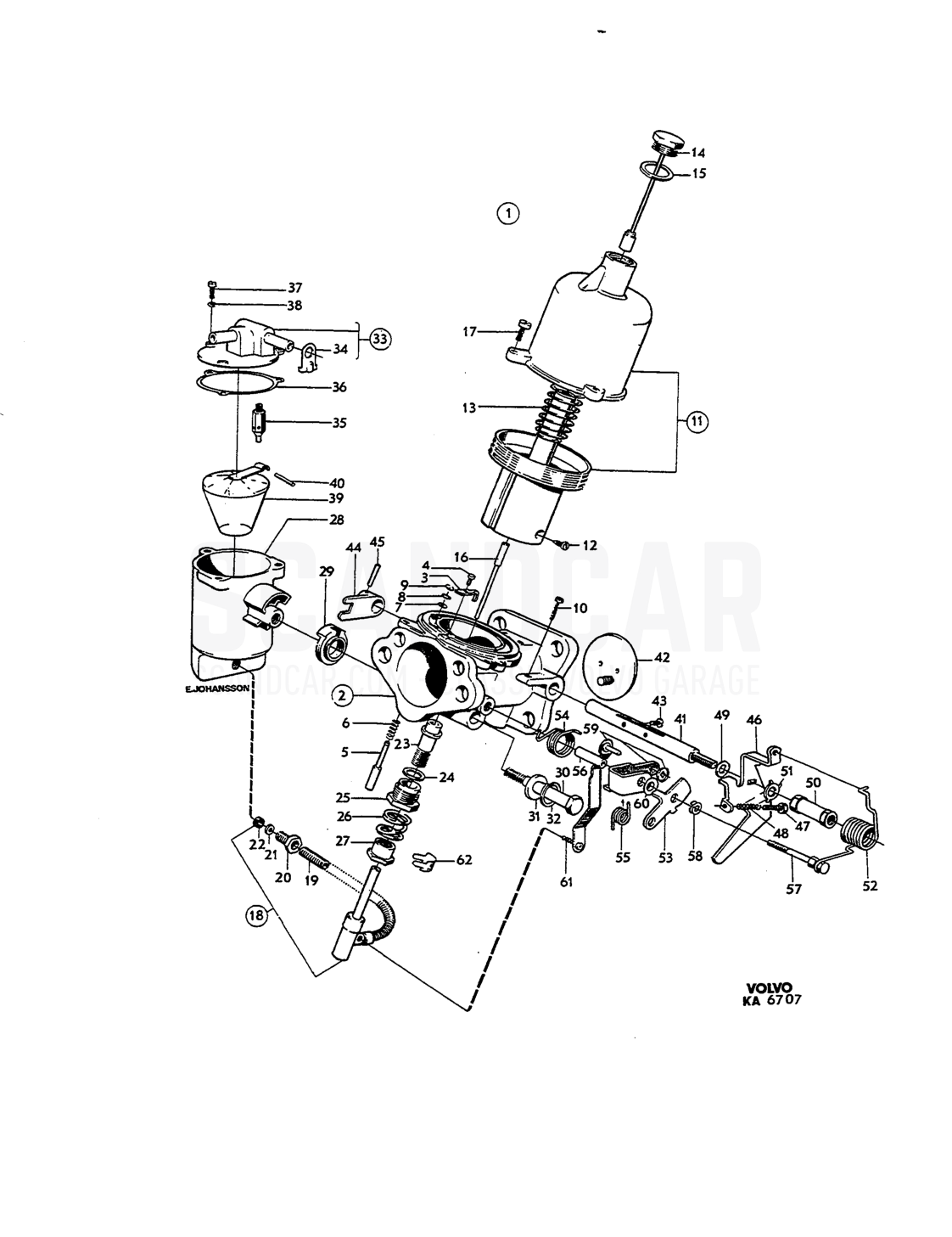 Carburetter - despiece, Combustible y escape, Volvo Amazon B18