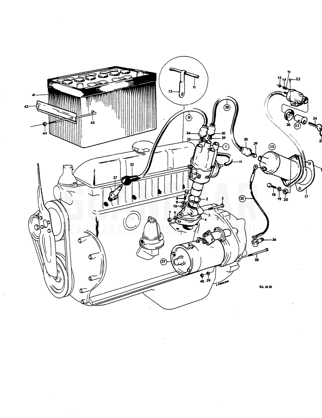 ignition coil plug, ignition ccbles, motor, battery - despiece, Equipo eléctrico, Volvo Amazon B18