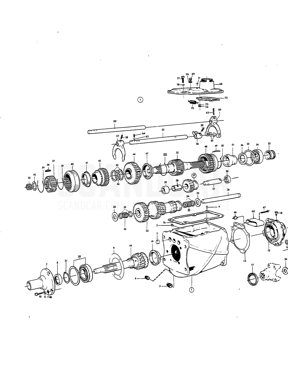 Gearbox - despiece, Transmisión - Eje trasero, Volvo Amazon B18