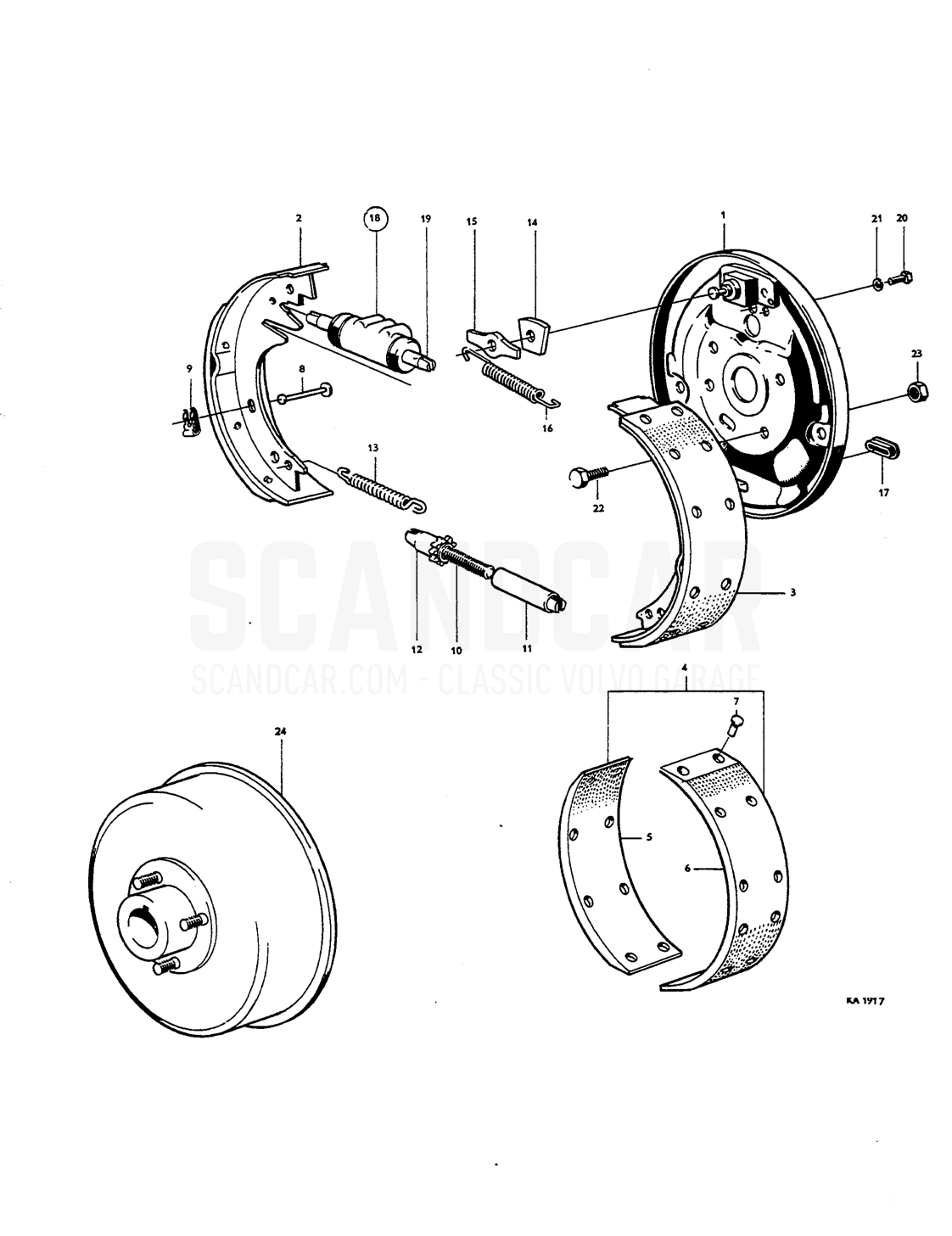 Front wheel brakes Drum brakes Single circuit - despiece, Frenos, Volvo Amazon B18