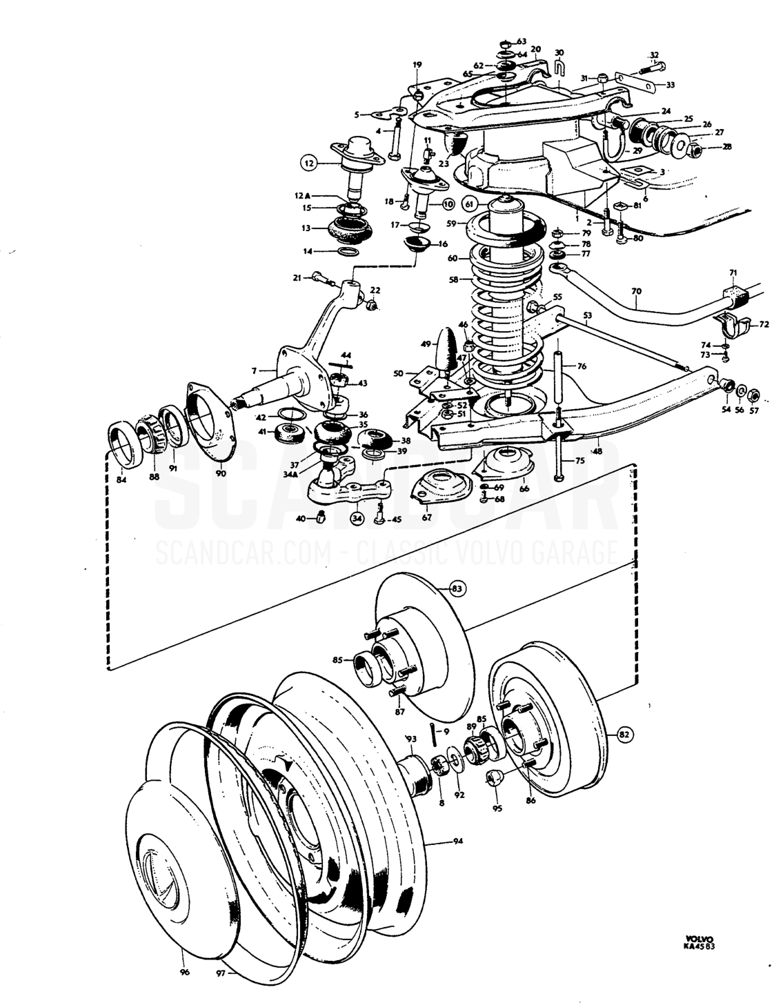 Front axle, wheels - despiece, Eje delantero - Ruedas - Dirección, Volvo Amazon B18