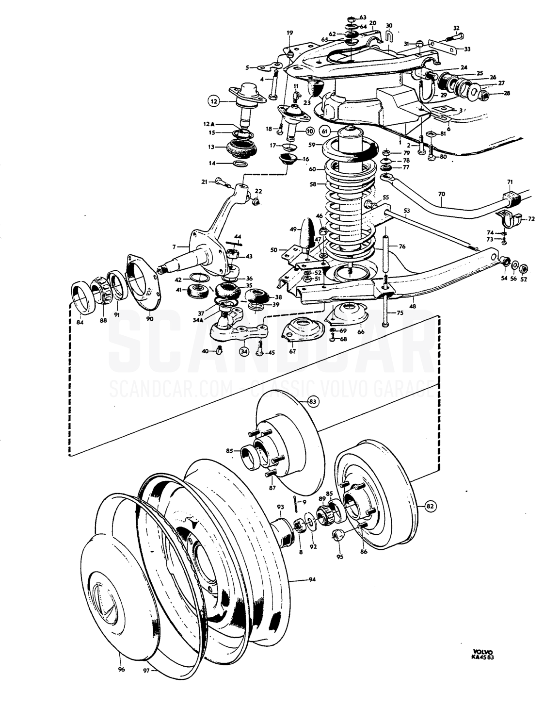 Front axle, wheels - despiece, Eje delantero - Ruedas - Dirección, Volvo Amazon B18