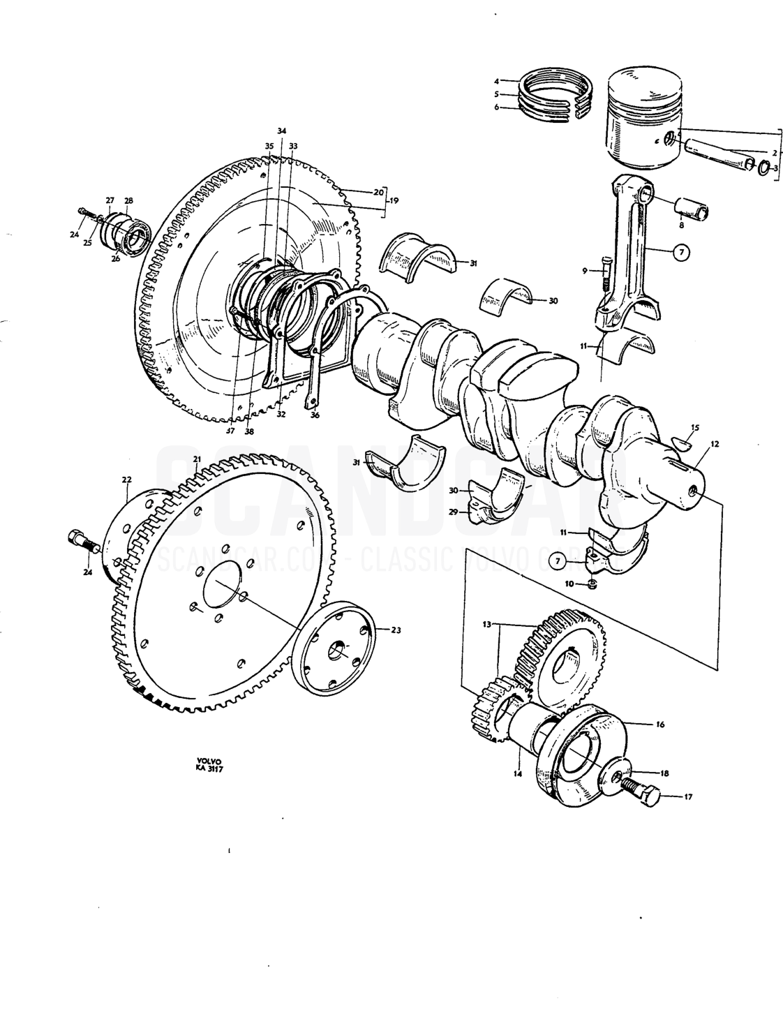 Crankshcft and lated - despiece, Motor, Volvo Amazon B18