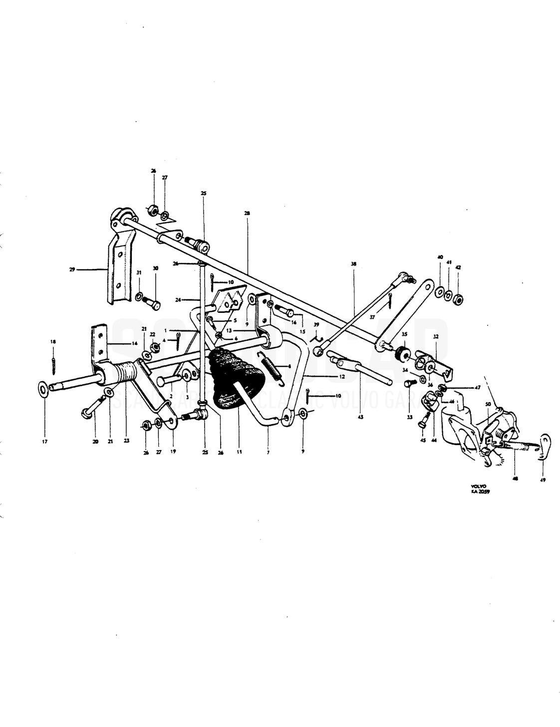 Throttle linkage, LHD Anmärlcning - despiece, Varillaje de mando, Volvo P1800 S
