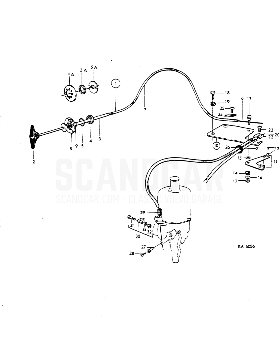 Choke linkage - despiece, Varillaje de mando, Volvo P1800 S