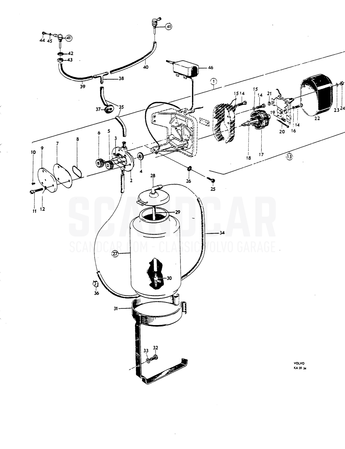 Windscreen washer - despiece, Equipo eléctrico, Volvo P1800 S