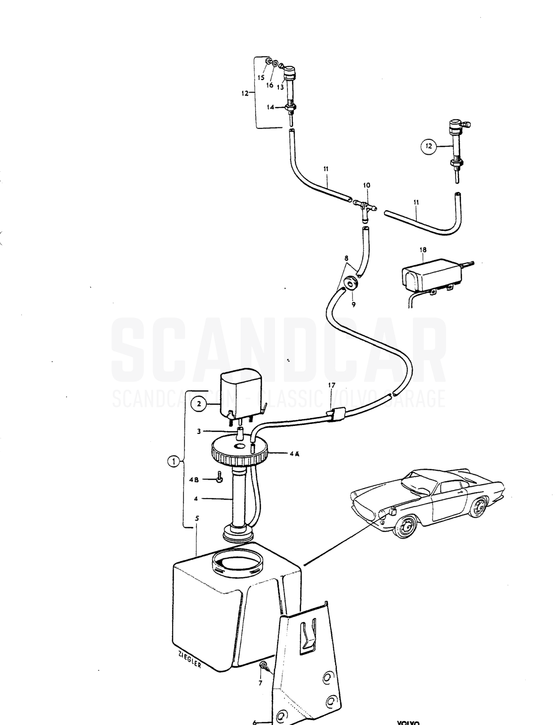 ndscreen washer - despiece, Equipo eléctrico, Volvo P1800 S