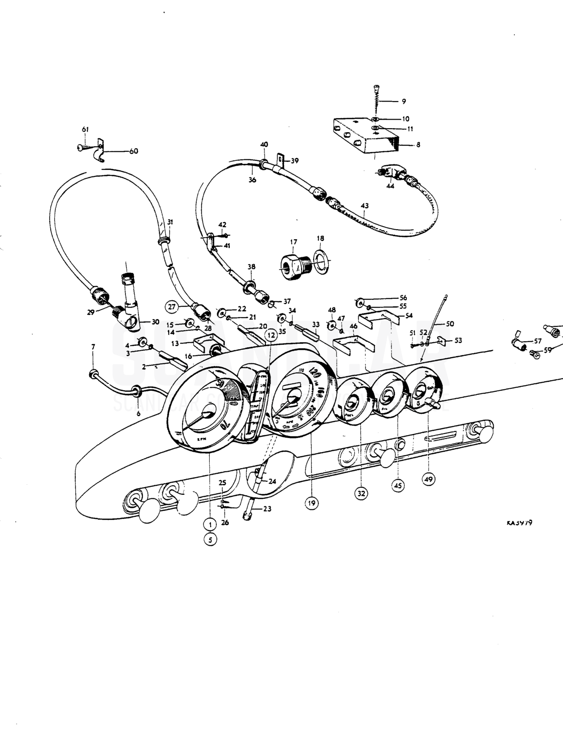 Instruments - despiece, Equipo eléctrico, Volvo P1800 S