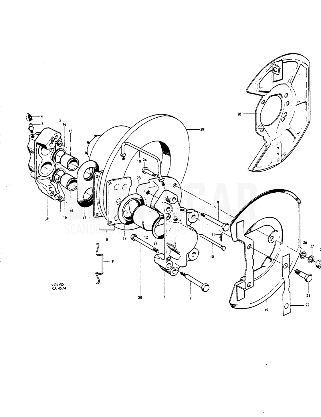Front wheel brakes - despiece, Frenos, Volvo P1800 S