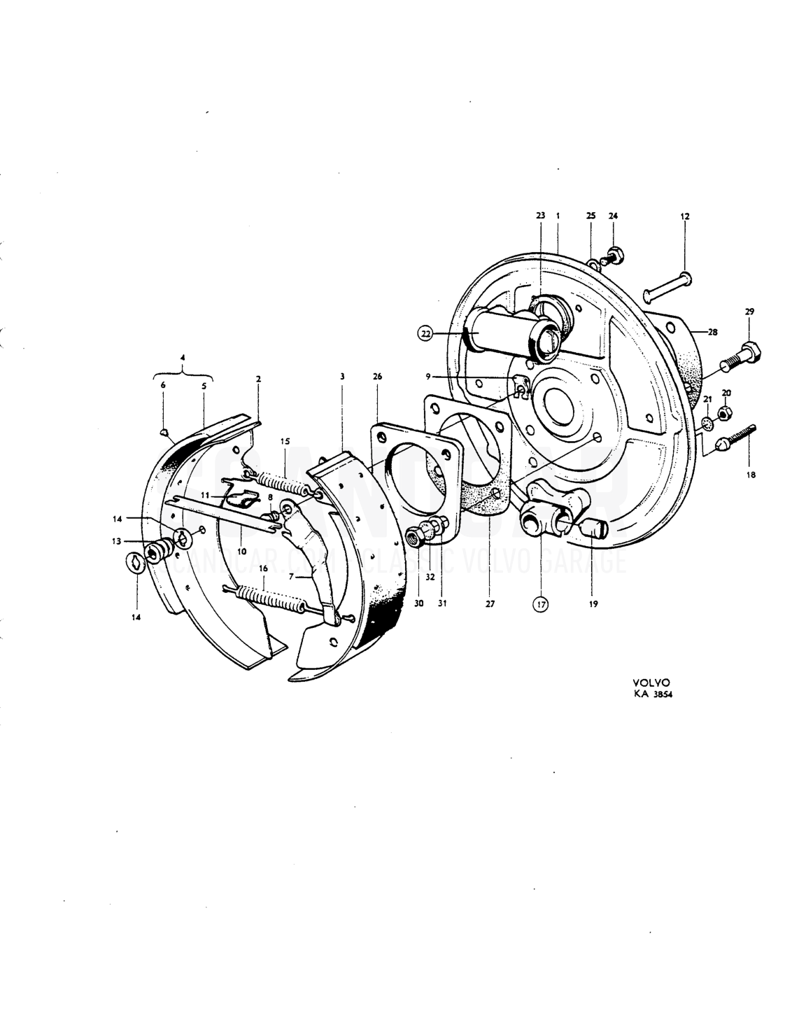 Rear wheel brakes single circuit Noies - despiece, Frenos, Volvo P1800 S